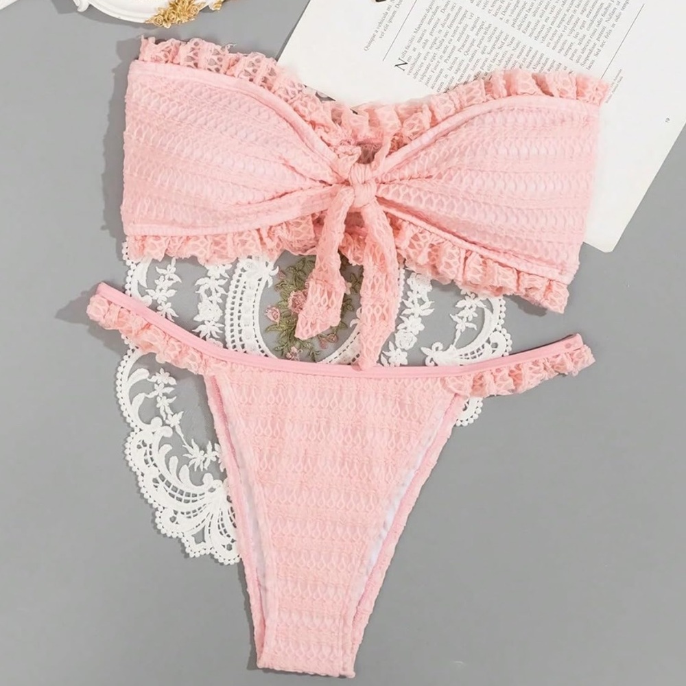 NWT | 2PC Strapless Lacey Bikini | Pink | Medium